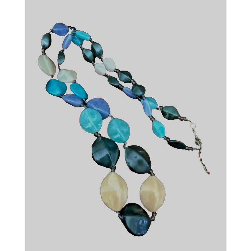 Vintage Multi-Color Chunky Resin Marquise Bead Statement Necklace